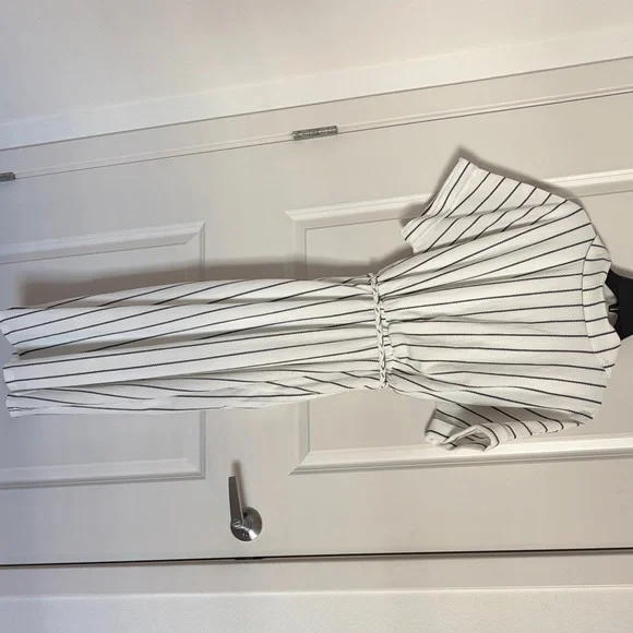 Adrienne Vittadini Striped Wrap Summer Dress White Black Belted Size L - Picture 6 of 6